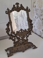 Régi bronz fésülködőtükör, billenthető asztali piperetükör