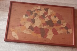 Művészi Fa Nagy-Magyarország Térkép - Intarzia jellegű, keretezett alkotás