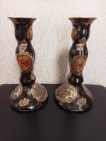 Satsuma stílusú kínai porcelán gyertyatartó pár – 23 cm  magas