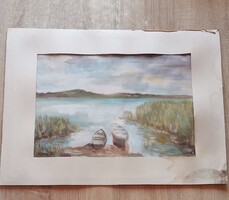 Dienes István: Tóparton – Nagy méretű (54x40 cm), eredeti Képcsarnokos alkotás