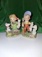 Német retro porcelán- jelöletlen - fiú hibátlán, kislány hibás