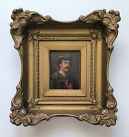 Franz von Defregger(1835-1921): Pipázó tiroli vadász. Olajfestmény.