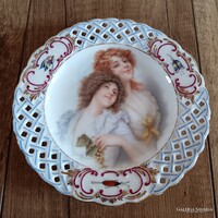 Antik Hüttl porcelán tányér