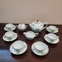Herendi hecsedli, csipkebogyó mintás porcelán teáskészlet, teás készlet