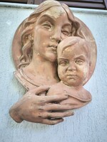 Art Deco Cseh keràmia dombormű relief szobor Mària és Kis Jézus
