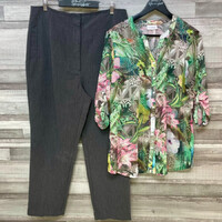 Zara szürke elegáns nadrág, Canada zöld virágmintás blúz XL-XXL szett