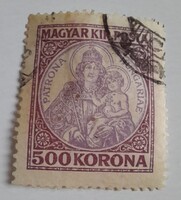 1921/1925 Koronás Madonna 500 korona 3-as lyukasztással pecsételt