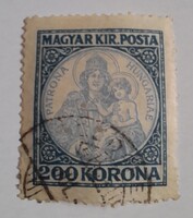 1921/1925 Koronás Madonna 200 korona 3-as lyukasztással pecsételt