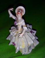 Antik 19. sz jelzésű német porcelán Unterweissbach mini barokk Balerina figura 10 cm képek szerint