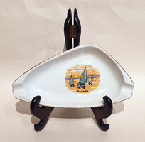 Balatoni emlék, retro, vintage Hollóházi porcelán hamutál, hamus