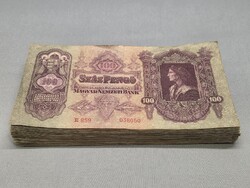 Old 100 Pengő banknotes, paper money in a bundle of 85 pcs