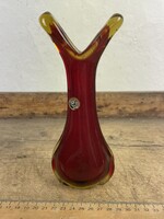 -AX380- Retro piros Murano stílusú üveg váza Dragan Drobnjak jellegű sommerso fújtüveg lakásdekor
