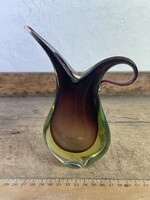 -AX381- Retro Murano sommerso üveg váza Flavio Poli Seguso stílusú lila sárga mid-century dísztárgy