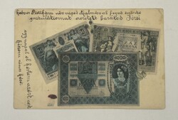 1902-es 50 / 100 / 1000 korona bankjegyek képeslapon - Színes változat