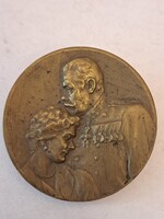 I. világháborús 1914-es Habsburg-Lotaringiai Ferenc Ferdinánd és Zsófia bronz emlékérem plakett