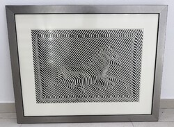 Victor Vasarely zebrák zebra szitanyomat modern geometrikus állatkép op art
