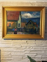 Moldován István (1911-2000) Házak 68x48 cm (Képcsarnokos) festmény
