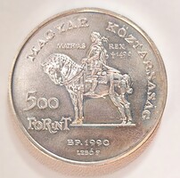Magyar 500 Ft 1990 – Mátyás király ezüst emlékérme (925) – szép állapot