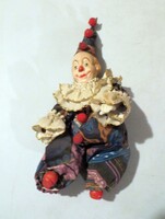 Régi antik porcelán fejű bohóc baba 25 cm piros orr