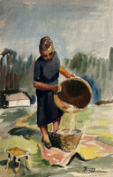Jeney István: Magot szelelő asszony, 1959