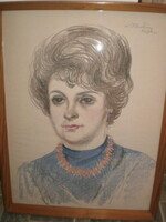 Róna Emmy, Méret: 61 cm.X 46 cm. Színes rajz. Sima keretben, üveg alatt.
