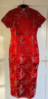 Cheongsam női kínai sárkány, főnix mintás ruha M méret