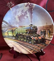 Mozdonyos porcelán tányér, falitányér akasztóval 7 (M6139)