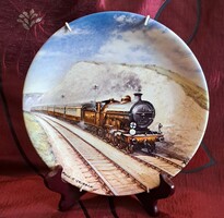 Mozdonyos porcelán tányér, falitányér akasztóval 4 (M6136)