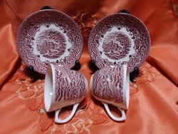 Angol jelenetes porcelán kávés csésze aljjal,  2 pár