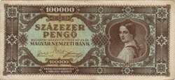 100000 százezer pengő 1945 Alacsony sorszám "007685"