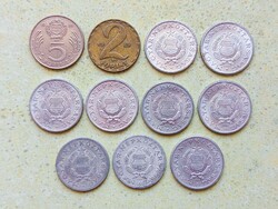 Magyarország 11 db Különböző Érme 1 2 5 Forint 1967-1989
