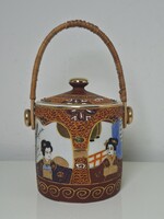 Régi kézzel festett japán Satsuma porcelán kekszes doboz keksz vagy gyömbér tároló porcelán edény