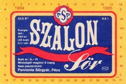 Sör címke: Szalon sör, Pannonia Sörgyár Pécs.