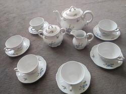 Zsolnay porcelán teáskészlet, kék barackvirágos