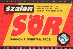 Sör címke: Szalon sör, Pannonia Sörgyár Pécs.
