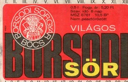 Sör címke: Borsodi világos sör, Borsodi Sörgyár Böcs.