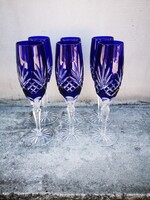 Pazar 6 db-os Ajka Crystal Kobaltkék Pezsgős Kehely Készlet – Fabergé „Odessa” Stílus