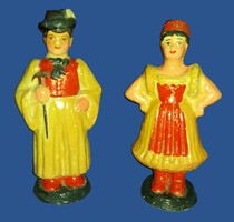 Antik Jászkunsági népviseletes kerámia figurapár 2 db figura 27 cm /db egyben hibátlan képek szerint