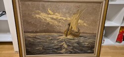 Viking ship painting, mid-20th century