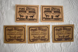 Yung Ontario , Yung Special , magyar ipar farmer , nadrág cimke , bőr 5db. együtt 300ft.-