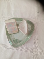 Halványzöld és fehér irizáló eozin- / lüszter mázas hollóházi porcelán dohányzó készlet