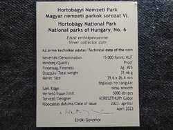 Hortobágyi Nemzeti Park .925 ezüst 15000 Forint 2023 tanúsítvány