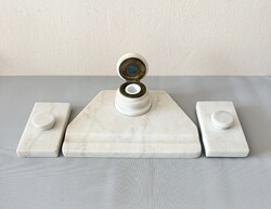 Antik Art Deco fehér márvány íróasztali készlet (kalamáris) – Komplett, 3 részes szett