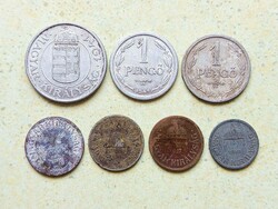 Magyarország 7 db Különböző Érme 2 10 Fillér 1 2 Pengő 1894-1943