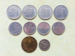 Olaszország 10 db Különböző Érme 10 20 Centesimi 50 100 Líra 1867-1979