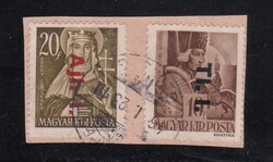 1946 Betűs Ajl. I. 20f és Ti. I. 10f Pecsételt Pár Levélkivágás