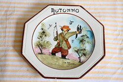 Szögletes dísztányér, falitányér Vadász táma, őszi tányér