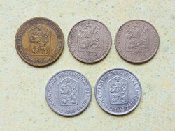Csehszlovákia 5 db Különböző Érme 10 50 Halierov Haller 1 Korona 1962-1979