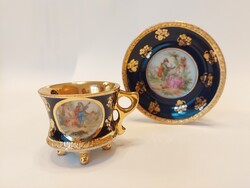 Antik Ilmenau porcelán mokkás készlet, 6 személyes, kobaltkék-arany