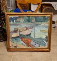 Hollóházi Olivér's Brilliant Painting of Balaton Fonyód Harbor